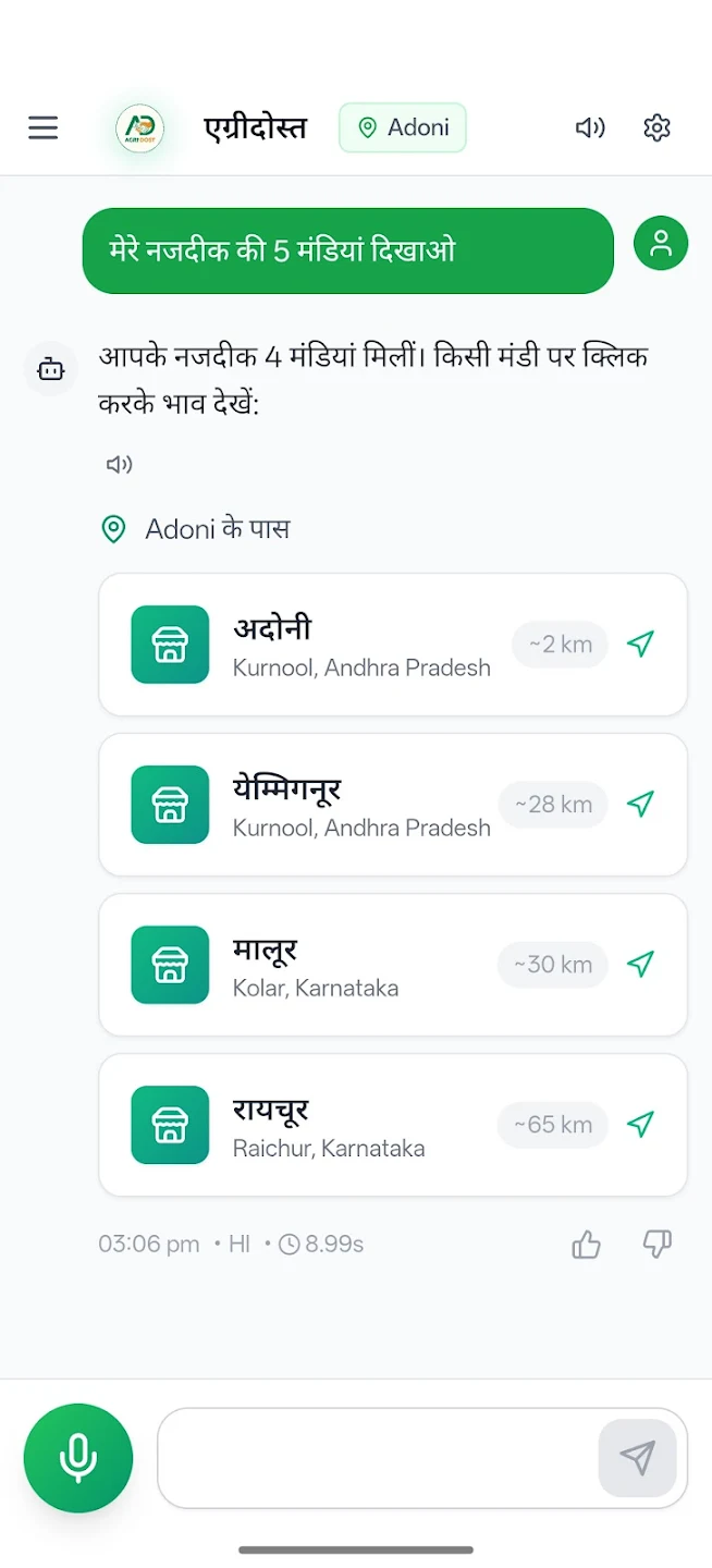 Agri Dost - Hindi Nearby Markets